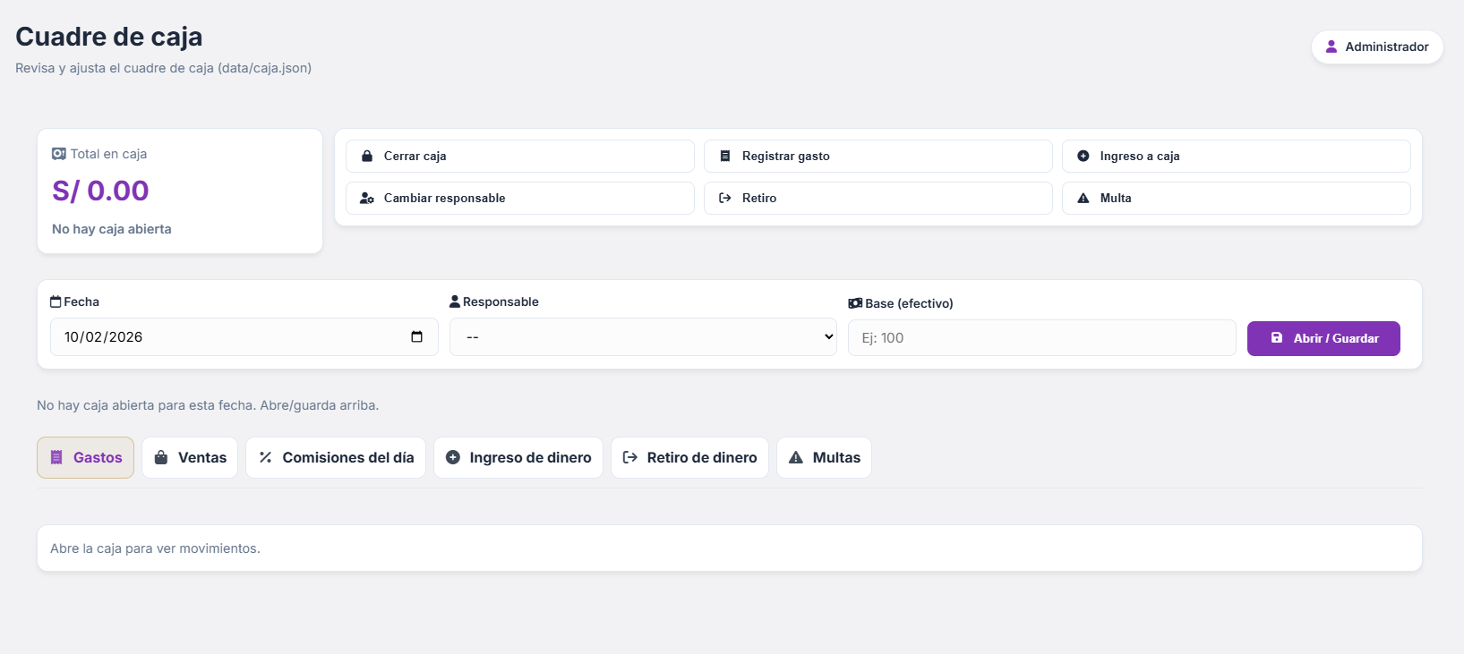 Control de caja - Reser-fy