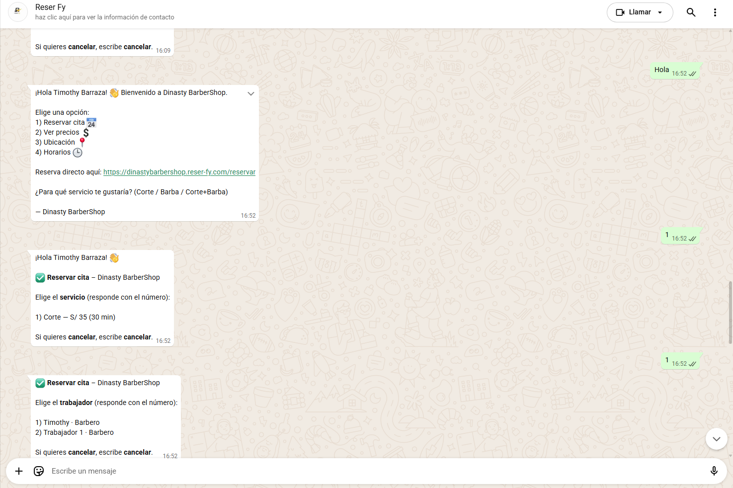 WhatsApp automático para confirmación y recordatorios - Reser-fy